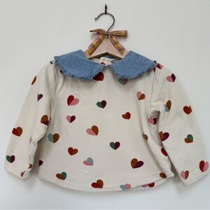 Heart Pattern Kids Shirt with Blue Collar